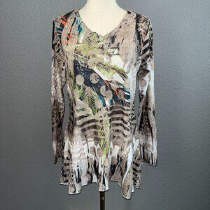 Artsy KAMANA Semi-Sheer Burnout Long Sleeve Textured Tunic Top.- Art to Wear - M